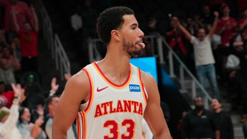 Caleb Houstan celebrating after a bucket.